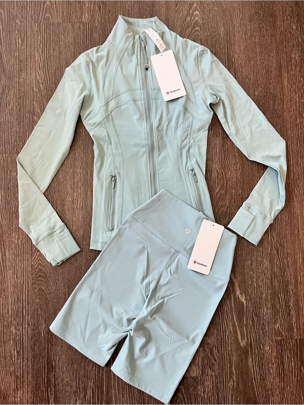 lululemon athletica Light Sage Green Define Jacket & Biker Shorts Set